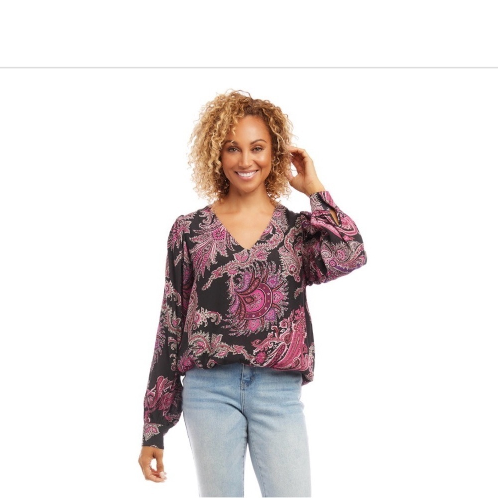 NWT Karen Kane Pink and Black Paisley Blouse Lined